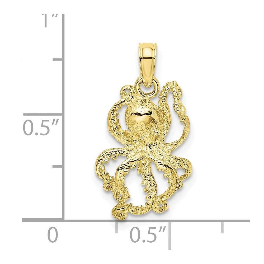 Diamond2Deal 10k Yellow Gold 2-D Textured Octopus Charm Pendant 3