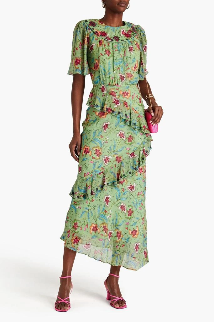Saloni Vida ruffled embroidered printed silk-chiffon midi dress 2