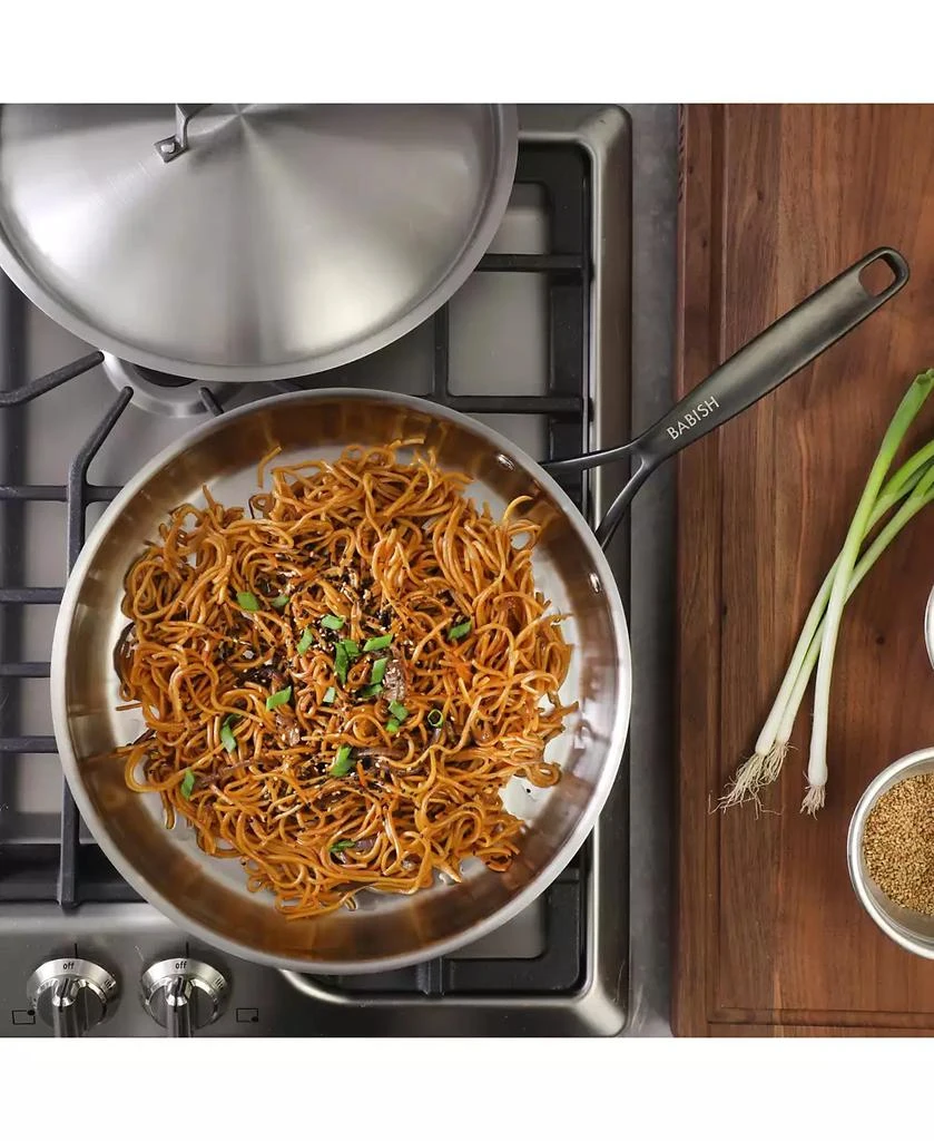 Babish 12-Inch Tri-Ply Stainless Steel Frying Pan with Lid 
Black Handle – Professional Grade Skillet for Searing, Sauteing 
Even Heat Cooking 8