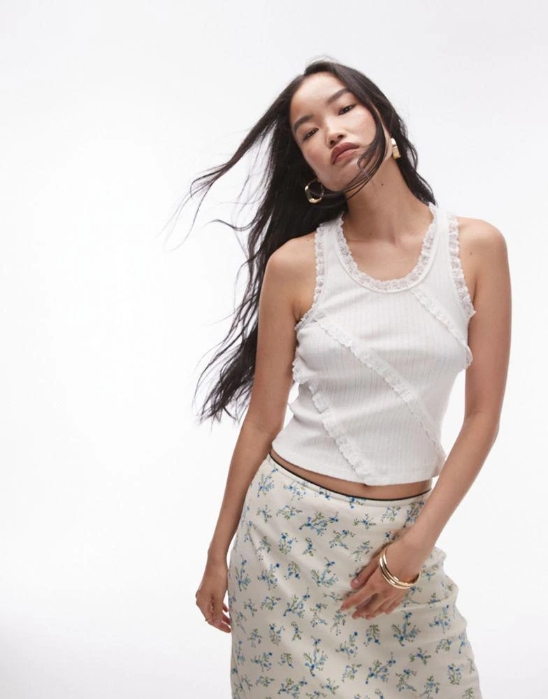 Topshop Topshop pointelle frill racer vest in white 1