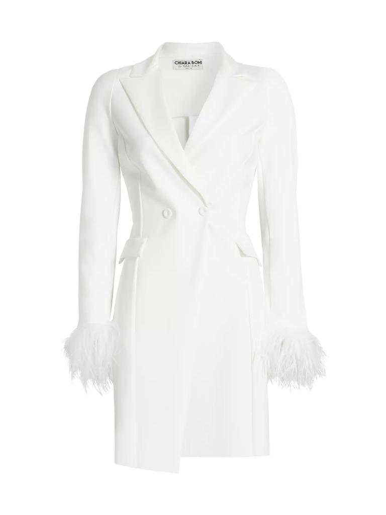 Chiara Boni La Petite Robe Feather-Trim Blazer Minidress