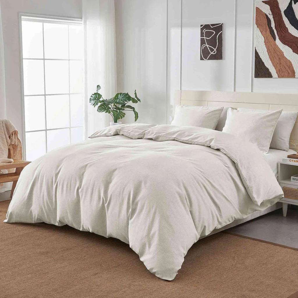Puredown Peace Nest Solid Faux Flax Linen Duvet Cover Sets - Luxurious Comfort 1