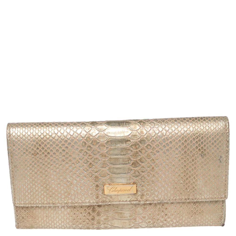 Chopard Chopard Metallic Gold Python Embossed Leather Continental Wallet 1