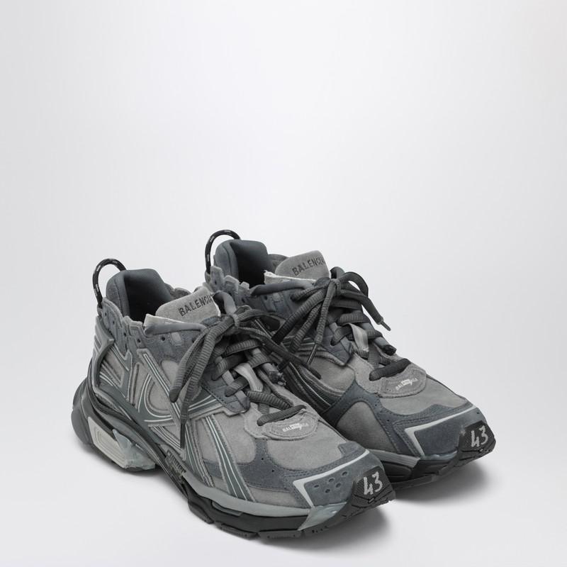 Runner sneakers in grey leather and textile – On Sale Now with Up