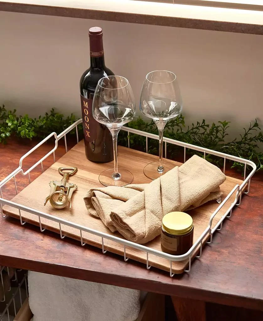iDesign Wire and Acacia Wood Serving Tray 2