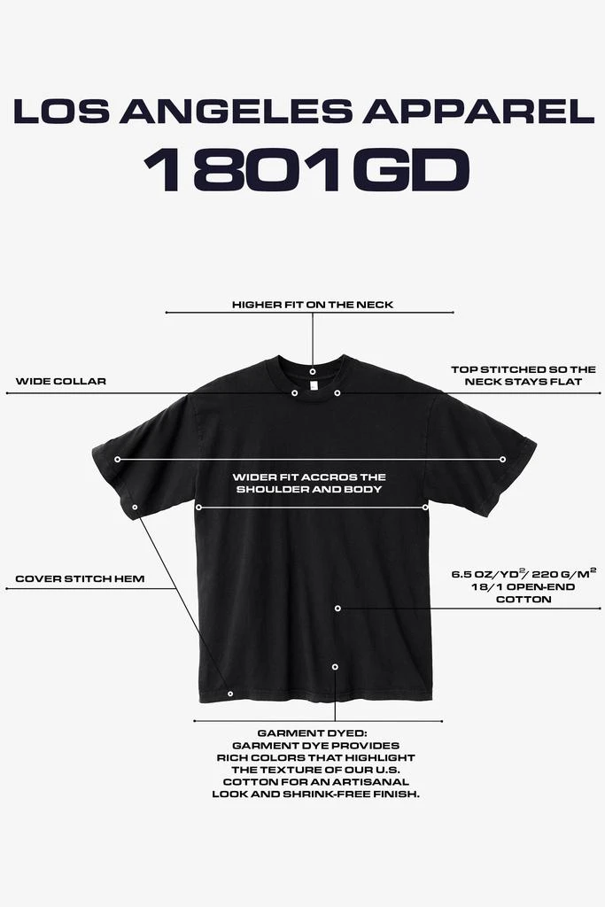 Los Angeles Apparel The 1801 - 6.5oz Garment Dye Crew Neck T-Shirt 143