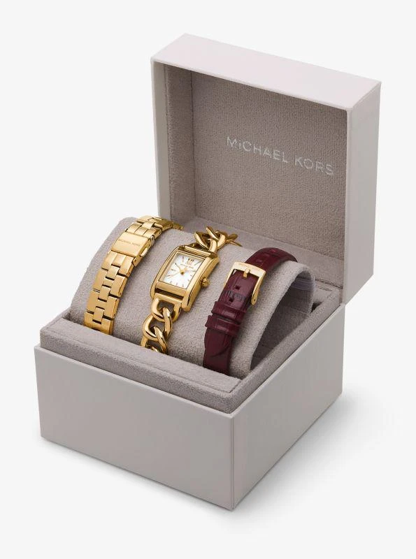 Michael Kors Petite Monroe Gold-Tone and Crocodile-Embossed Leather Watch Strap Set 4