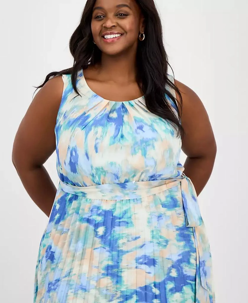 Sandra Darren Plus Size Printed Pleated Tie-Waist Dress 3