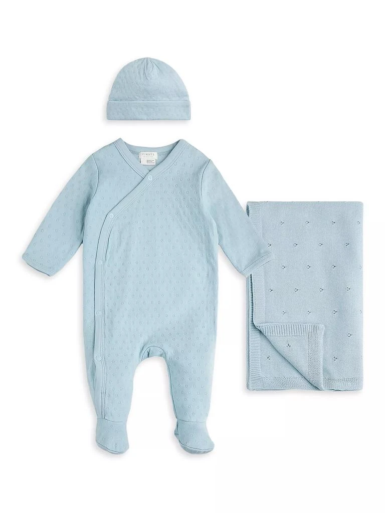 Petit Lem Baby Girl's Petit Lem Peony Pointelle Knitted Sleeper, Blanket, & Beanie Set 1