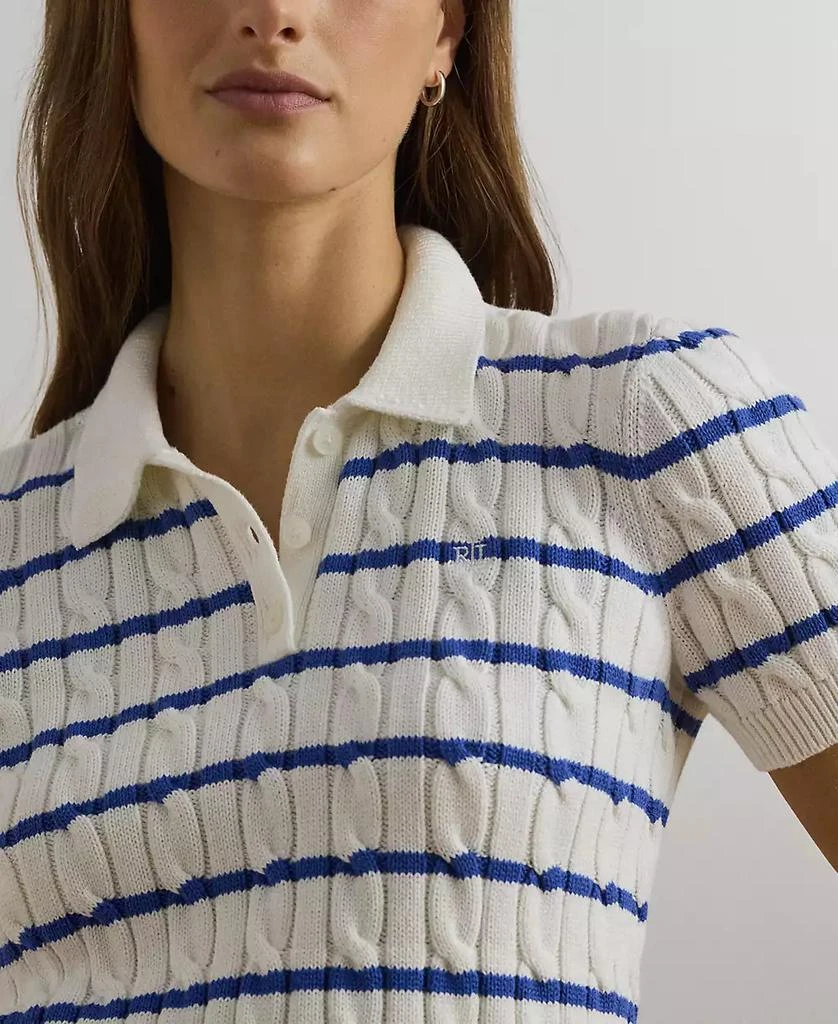 Ralph Lauren Women's Striped Cable-Knit Cotton Polo Sweater, P/XS- 3