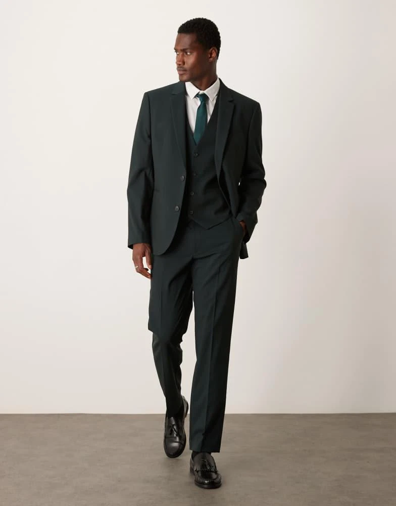 Shop ASOS DESIGN slim suit jacket in dark green on Sale at
