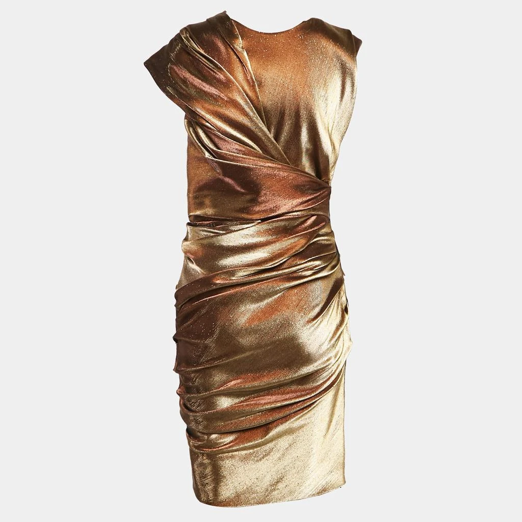 Lanvin Lanvin Gold Lurex Cotton Blend Gathered Short Dress M 2