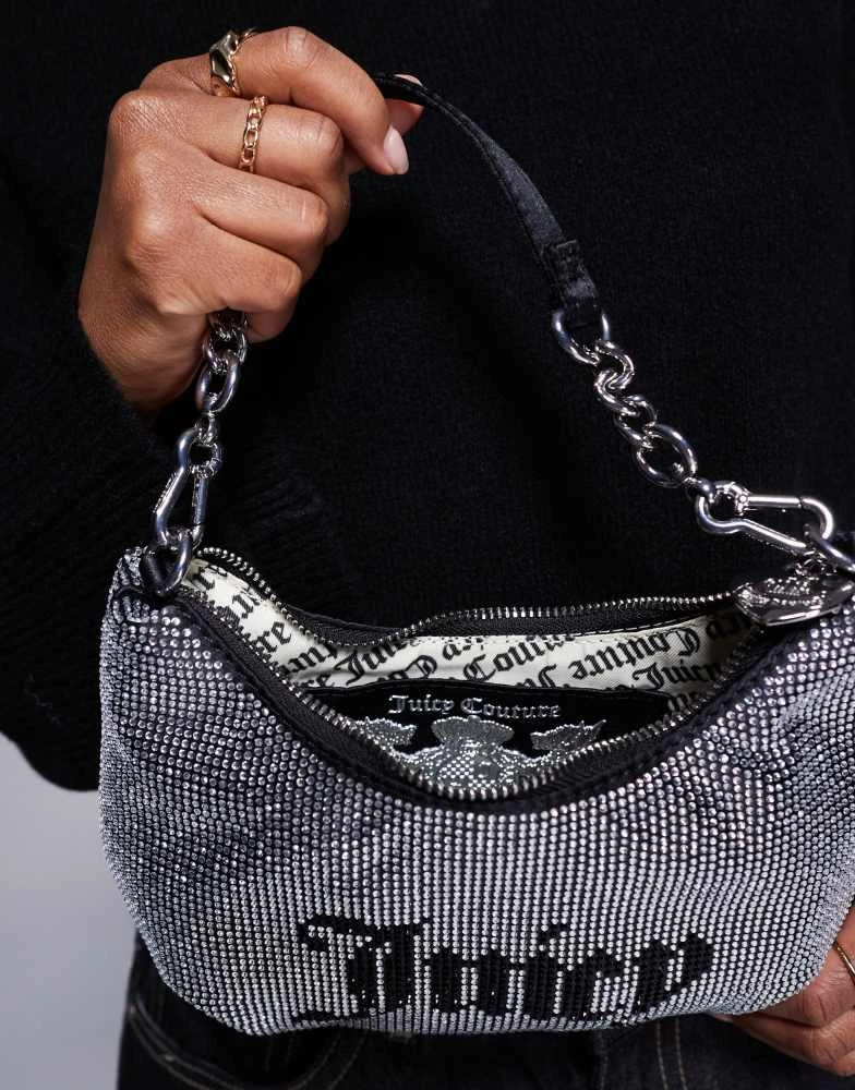 Juicy Couture Juicy Couture small diamante logo shoulder bag in black/silver 3