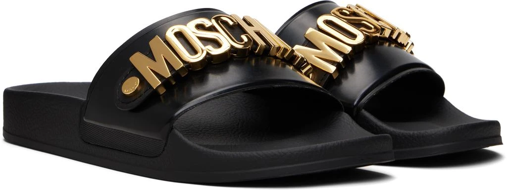Moschino Black Lettering Logo Pool Slides 4