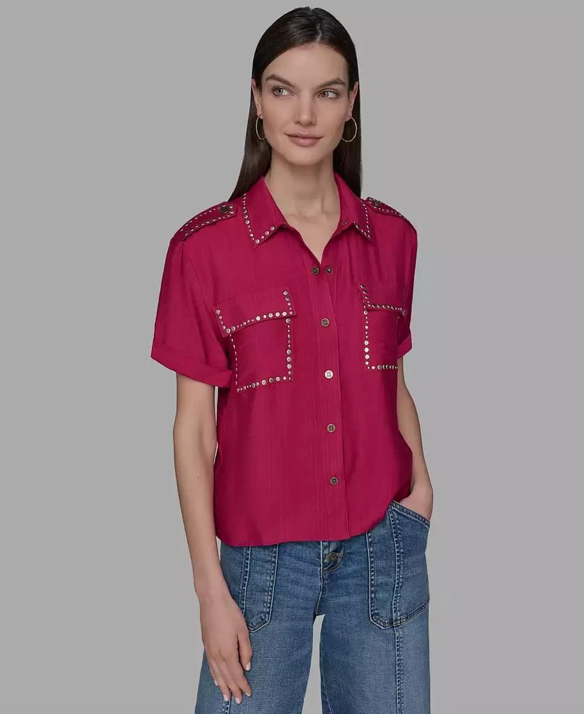 Karl Lagerfeld Paris Women's Studded Short-Sleeve Shirt, P/XS-XL 1