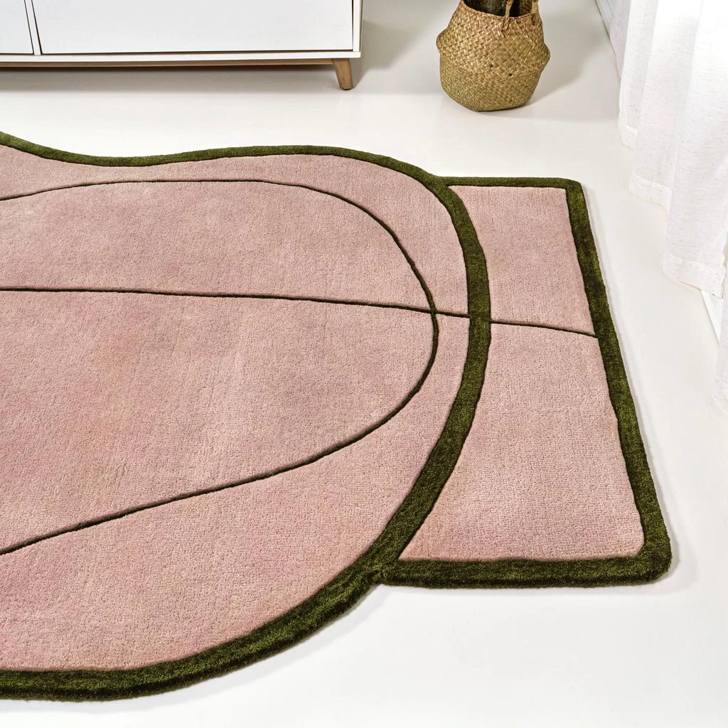 JONATHAN Y Mosaic Coastal Geometric Border Handwoven Wool Pink/Green Area Rug 3