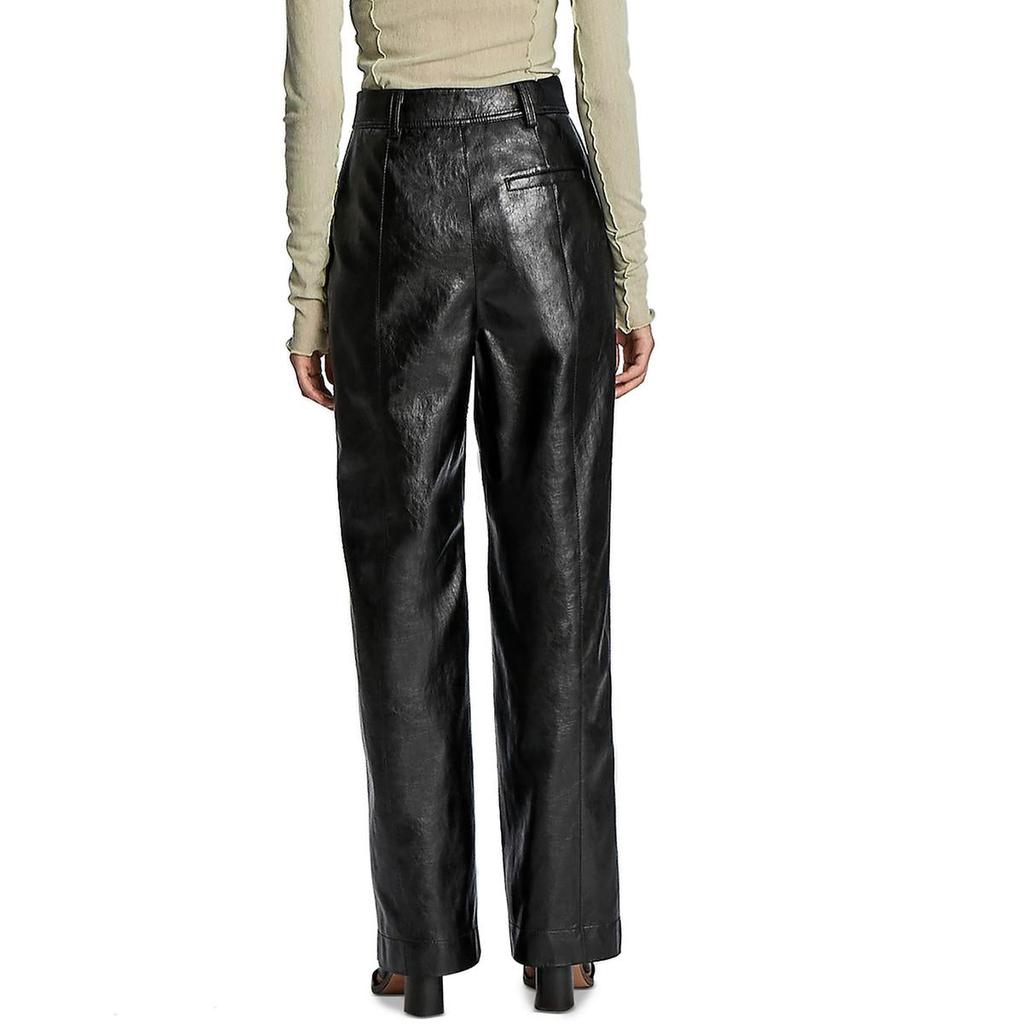 LVIR Womens Faux Leather High Rise Straight Leg Pants