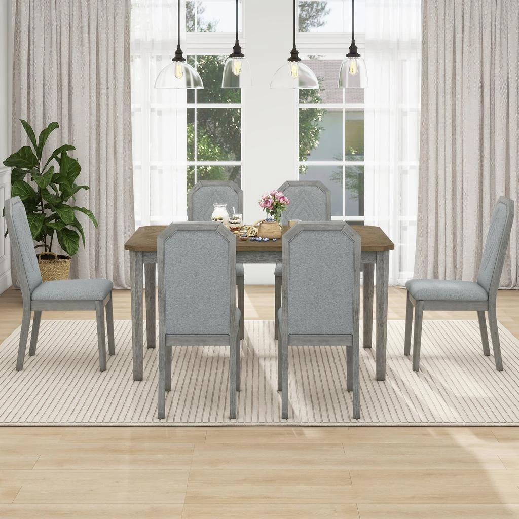 Streamdale Furniture Streamdale 7-Piece Farmhouse Dining Set Classic Rustic Table and 6 high-back design Chairs for Dining Room 2