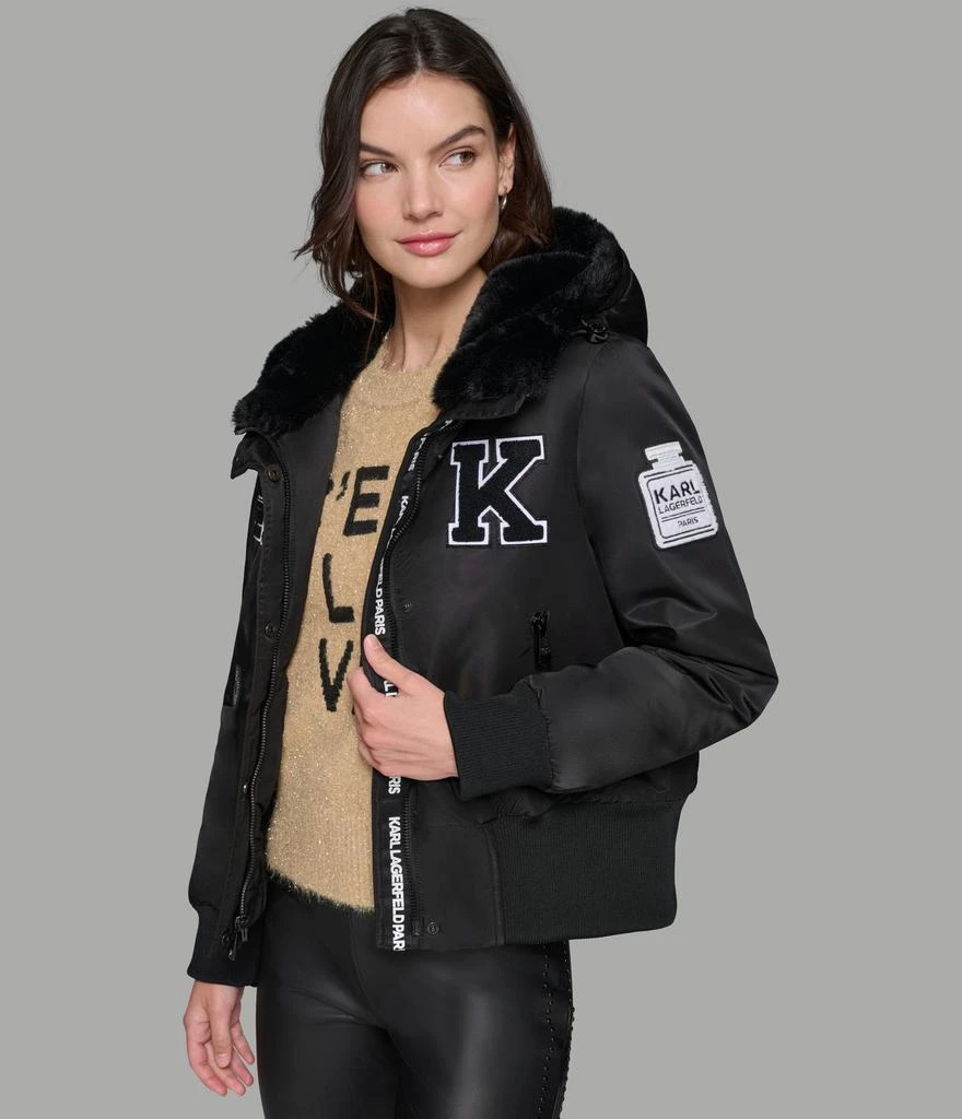 Karl Lagerfeld Paris PATCH FUR HOOD BOMBER JACKET 1