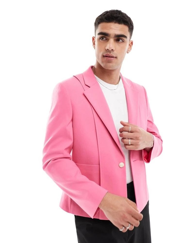 ASOS ASOS DESIGN slim fit suit jacket with panel detail in pink 1