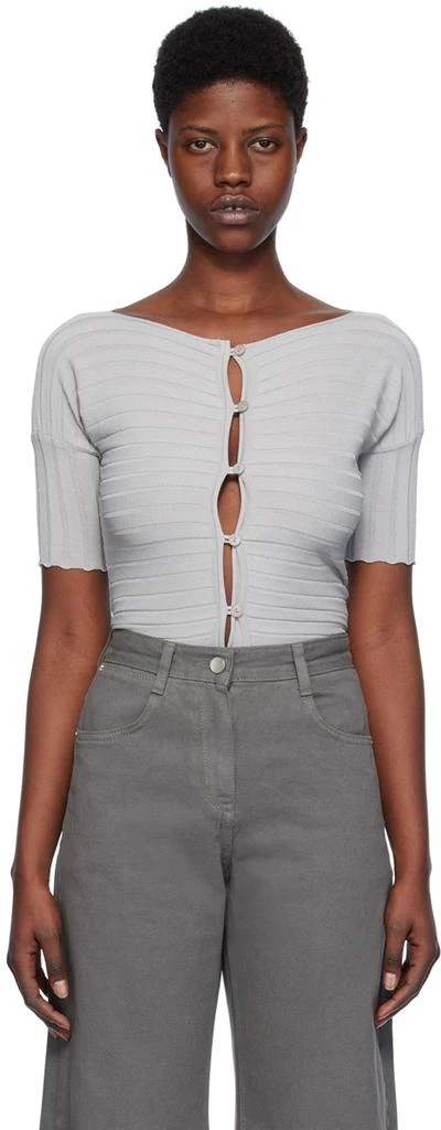 Low Classic Gray Boat Neck Cardigan 1
