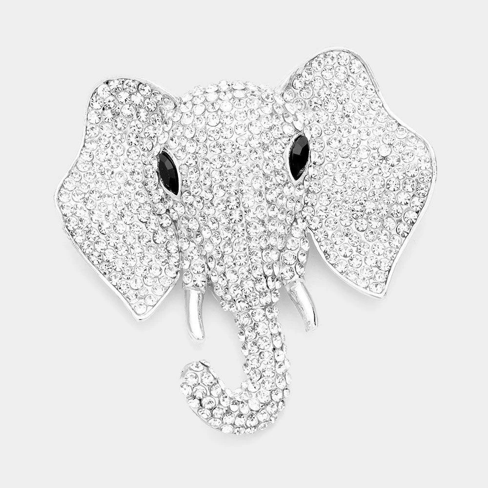FASHNZFAB Rhinestone Elephant Pin Brooch