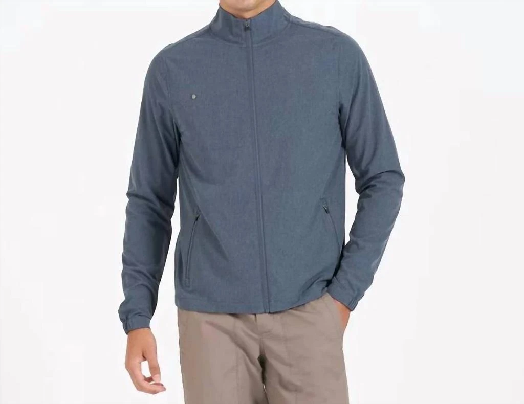 Vuori Men's Venture Track Jacket In Navy Linen Texture 1