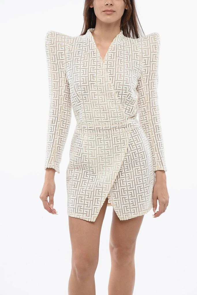Balmain Balmain Monogram Wrap Dress With Statement Shoulde Pads 4