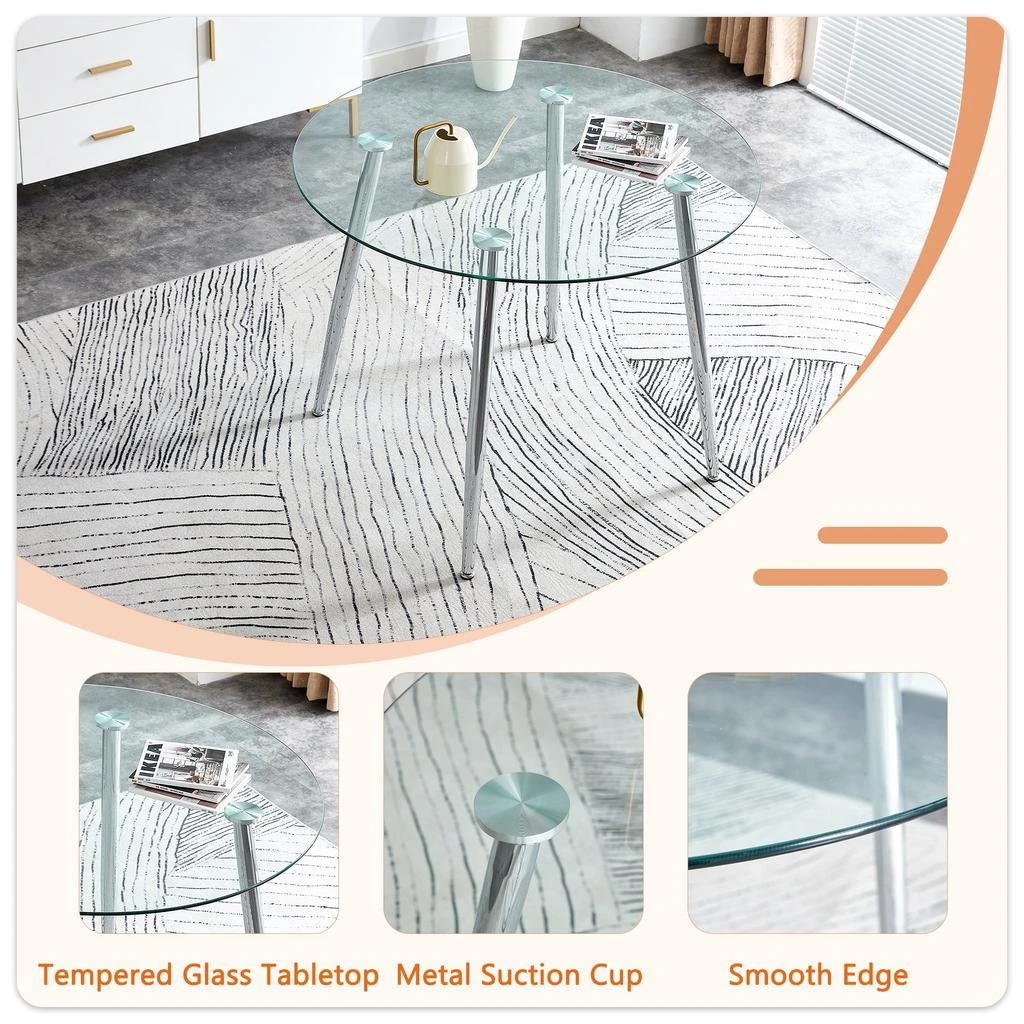 Streamdale Furniture Streamdale Round Glass Dining Table with White Chairs (1+4) 6