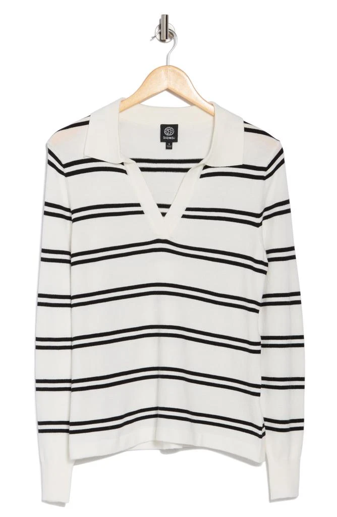 Bobeau Fine Gauge Stripe Polo Sweater 3