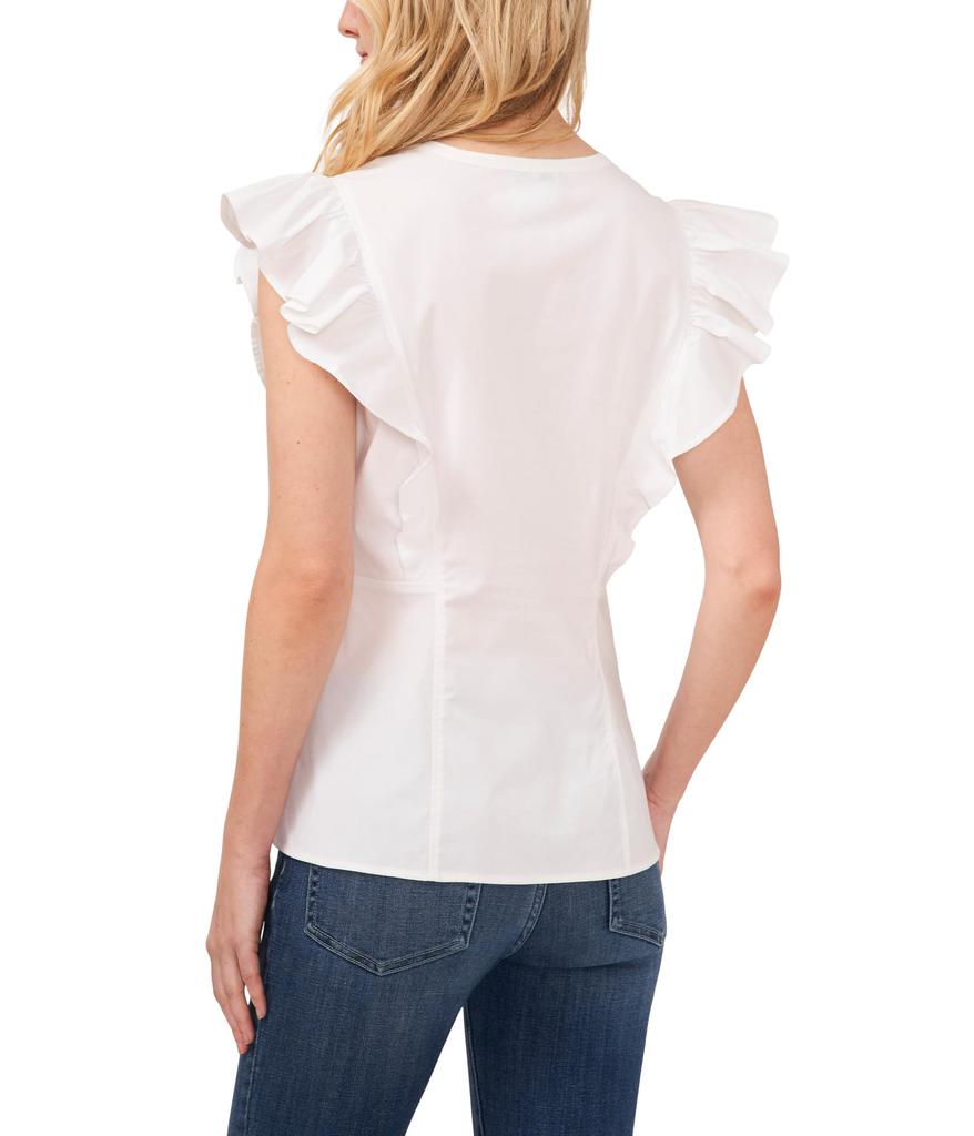 CeCe Flutter Ruffle Sleeveless Cotton Poplin Blouse