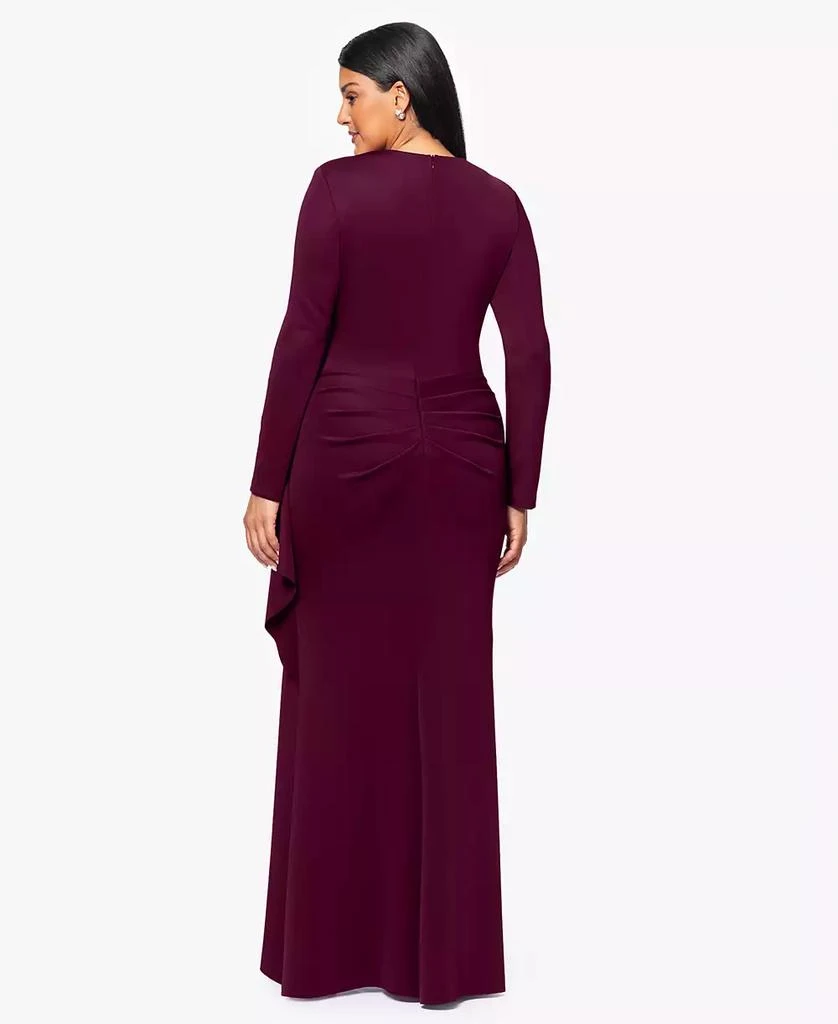 XSCAPE Plus Size Scuba Square-Neck Ruffle-Side Gown 4