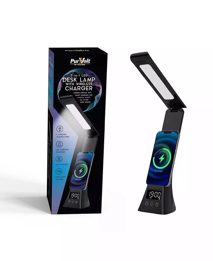 PURSONIC 3-in-1 LED Desk Lamp with Wireless Charger and Alarm Clock – Sleek, Smart, and Space-Saving.