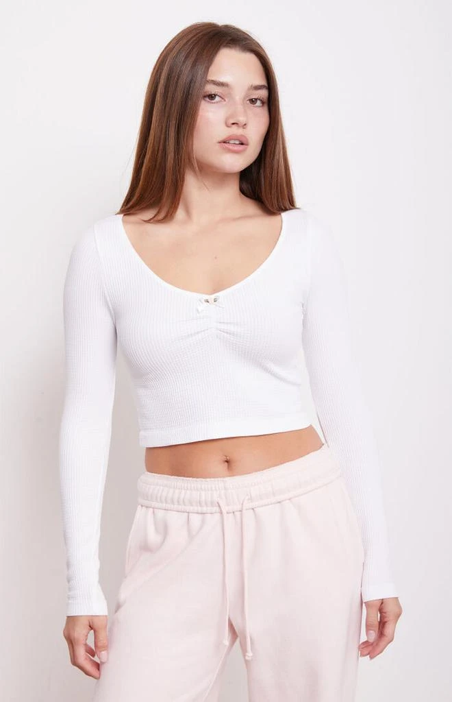 CONTOUR Seamless Waffle Knit Cinched Long Sleeve Top 3