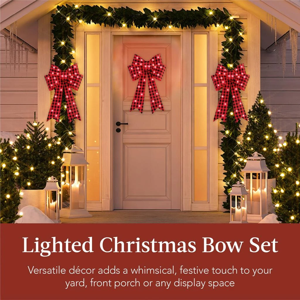 Best Choice Products Set of 3 Pre-Lit Christmas Bows, Indoor/Outdoor LED Holiday Décor w/ 8 Light Functions 2