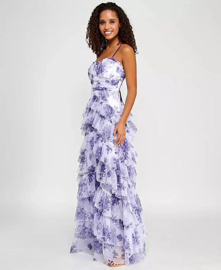 pear culture Juniors' Floral Print Ruffled Sleeveless Gown 2