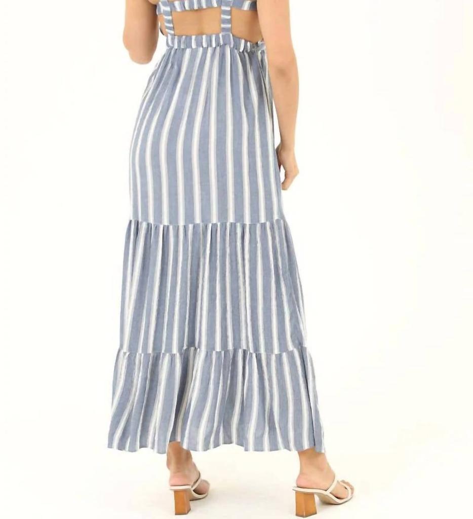 Angie Angie - Striped Surplus V-Neck Open Back Maxi Dress