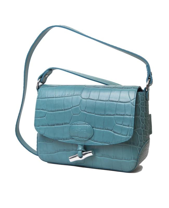 Longchamp Longchamp Roseau Sac Porté Travers Jade Croc-Embossed Leather Women's Crossbody Bag L2079924323