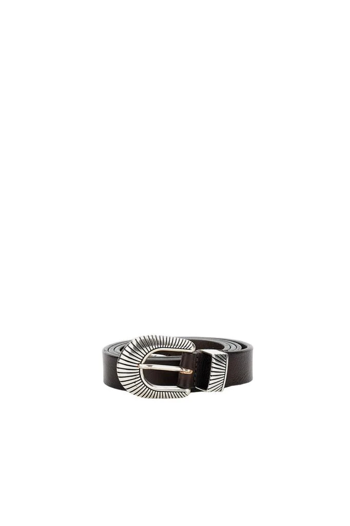 ALBERTO LUTI Distinctive Silver Buckle Leather Belt