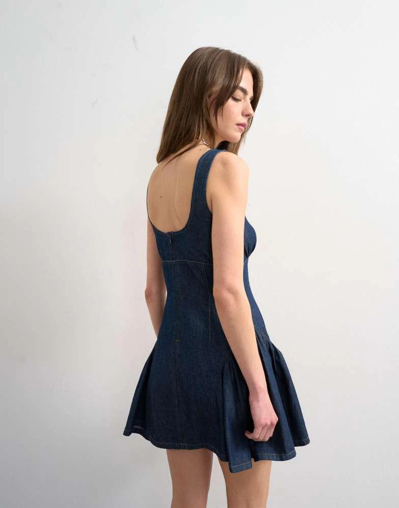 Topshop denim peplum hem mini dress in indigo rinse-Blue