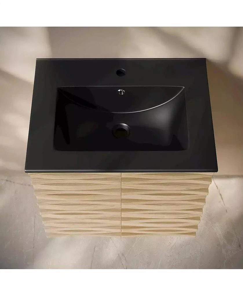 Swiss Madison 24; Wall-Mounted Bathroom Vanity in Natural Oak with Black Sink Top 3