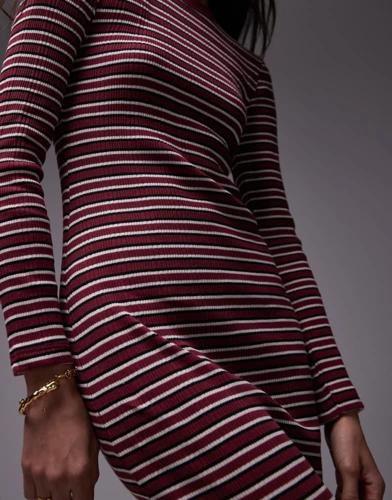 Topshop Topshop stripe long sleeve maxi dress in burgundy 3