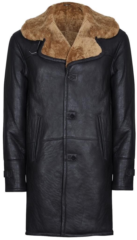 Infinity Leather Mens Warm Shearling Sheepskin Crombie Coat-Cologne