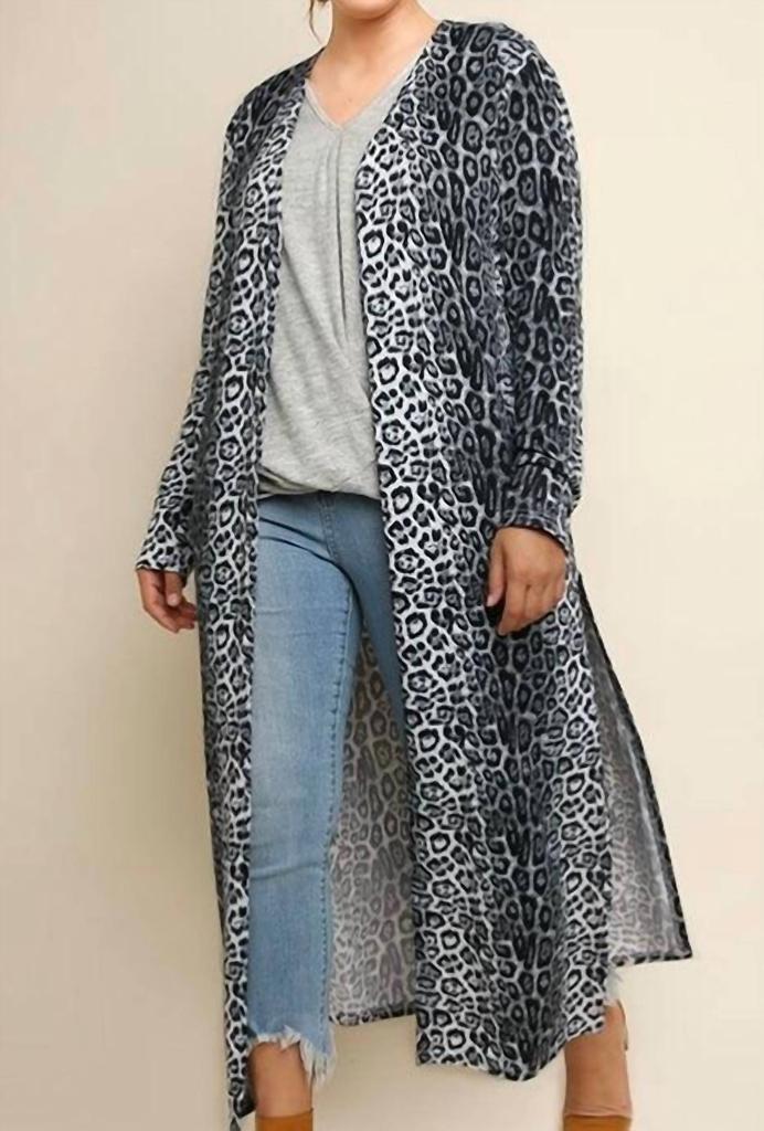 umgee Umgee - Jaguar Print Open Front Long Body Cardigan
