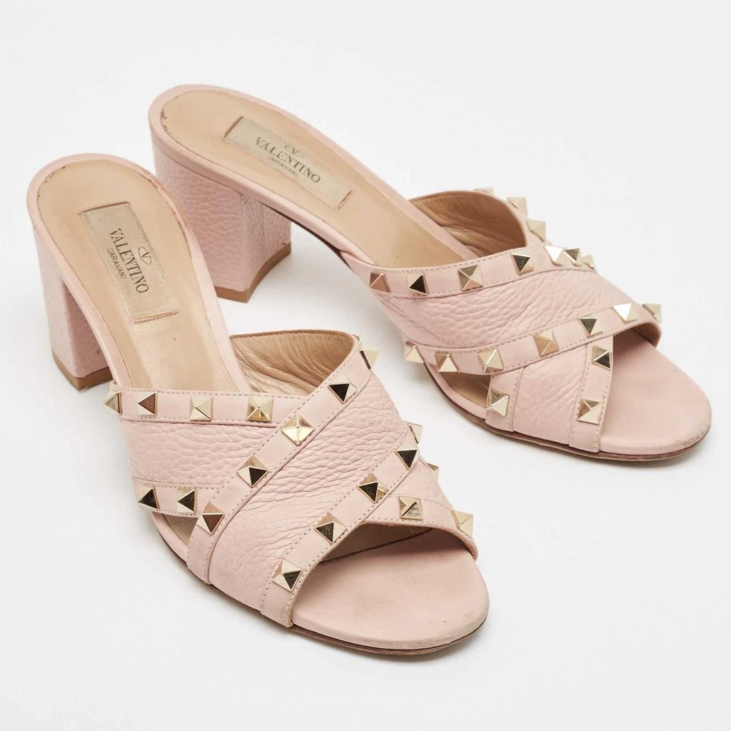 Valentino Valentino Pink Leather Rockstud Block Heel Slide Sandals Size 38 4