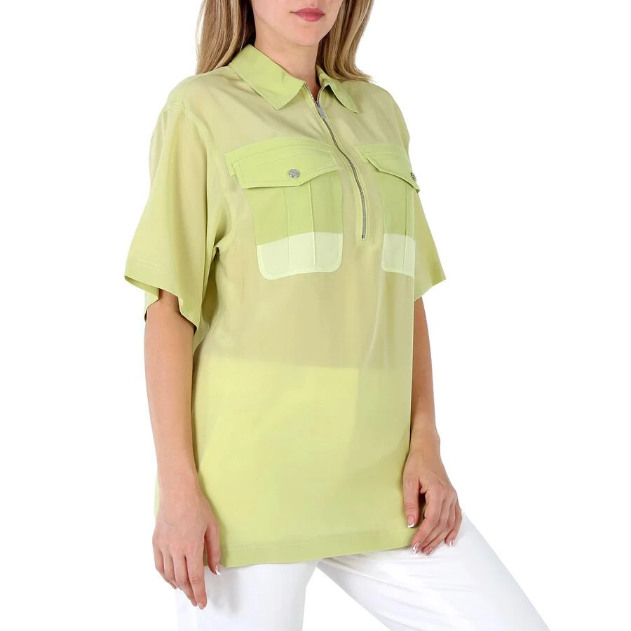 Burberry Ladies Mist Green Ilona Zip-front Silk Bowling Shirt 2