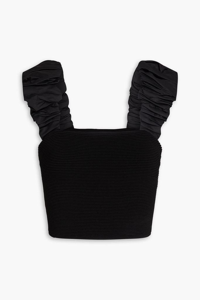 Aje Allard cropped ruched ribbed-knit and taffeta top