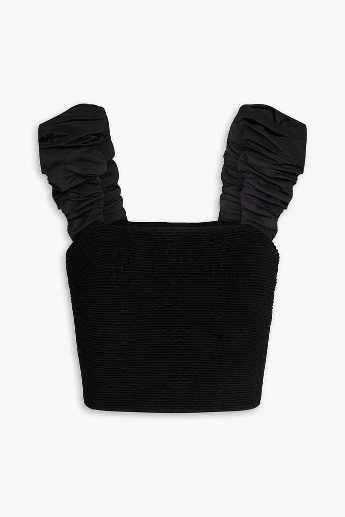 Aje Allard cropped ruched ribbed-knit and taffeta top 1