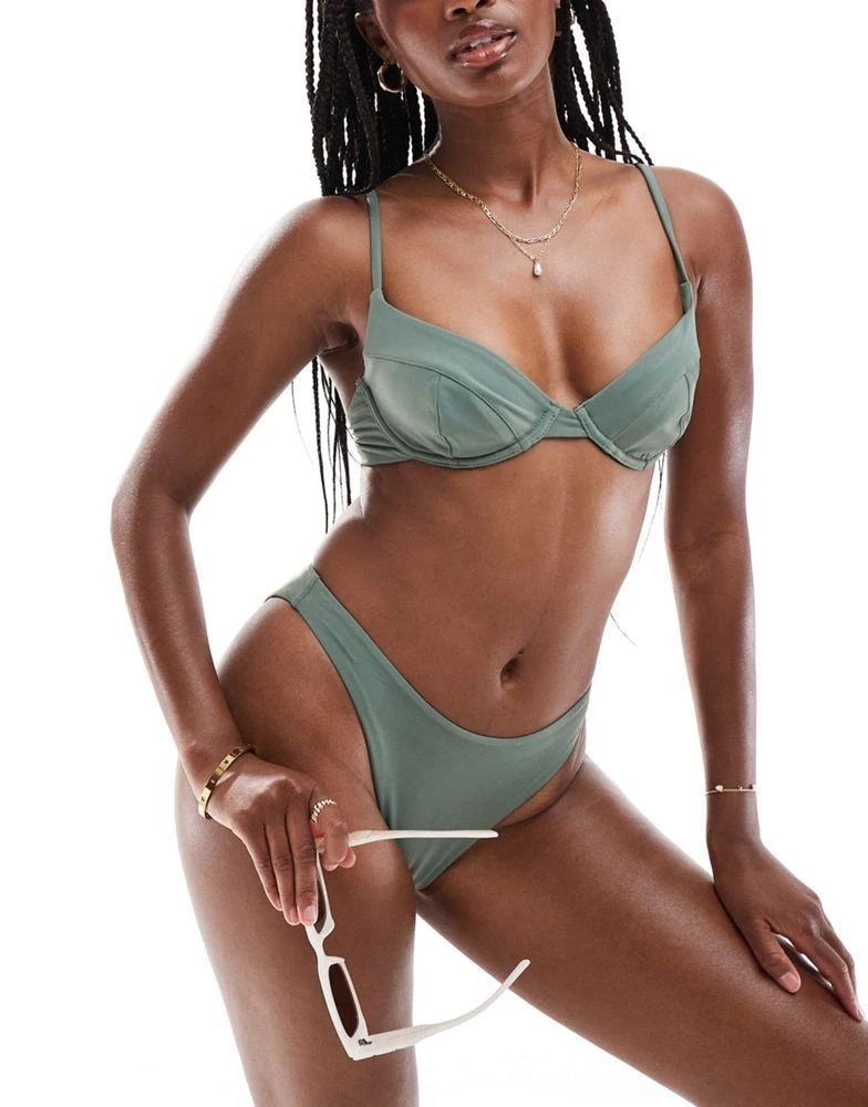 ASOS ASOS DESIGN Hazel underwired bikini top in khaki 3