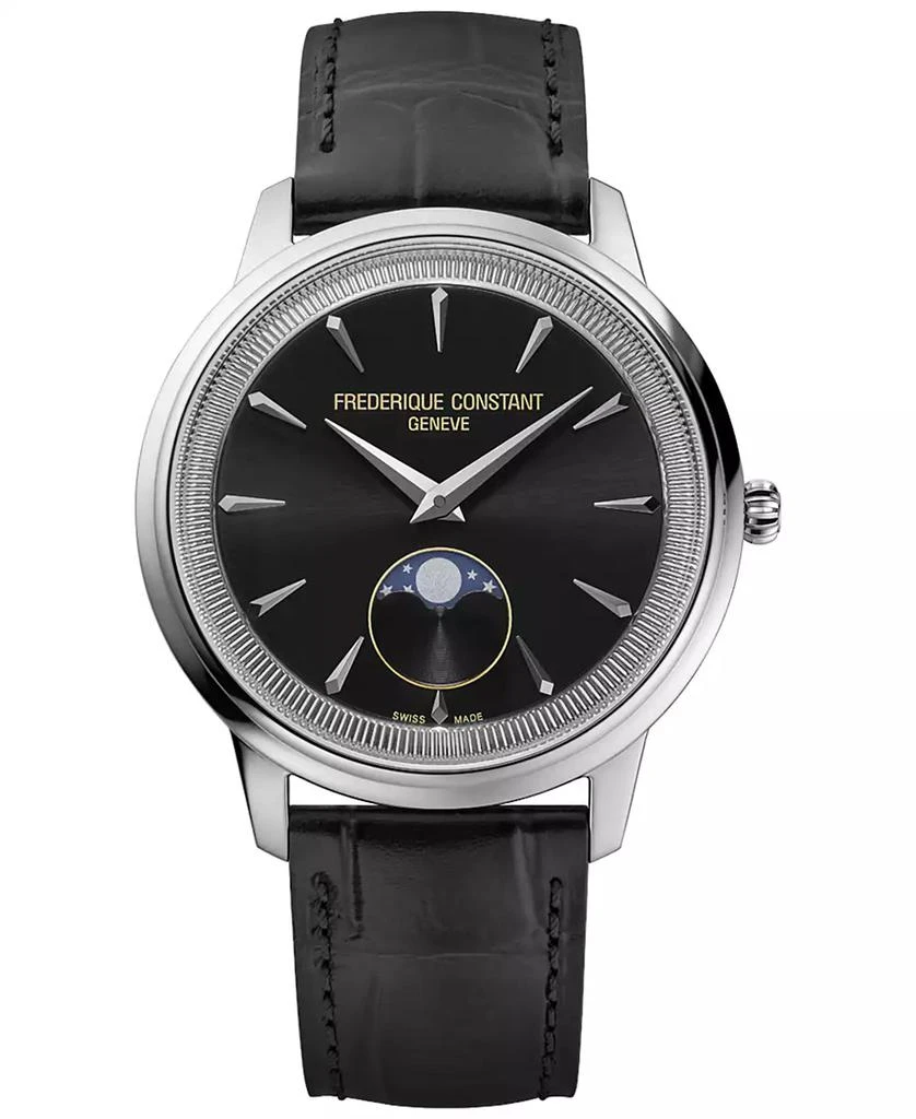 Frederique Constant Men's Swiss Moneta Moonphase Black Leather Strap Watch 37mm 1
